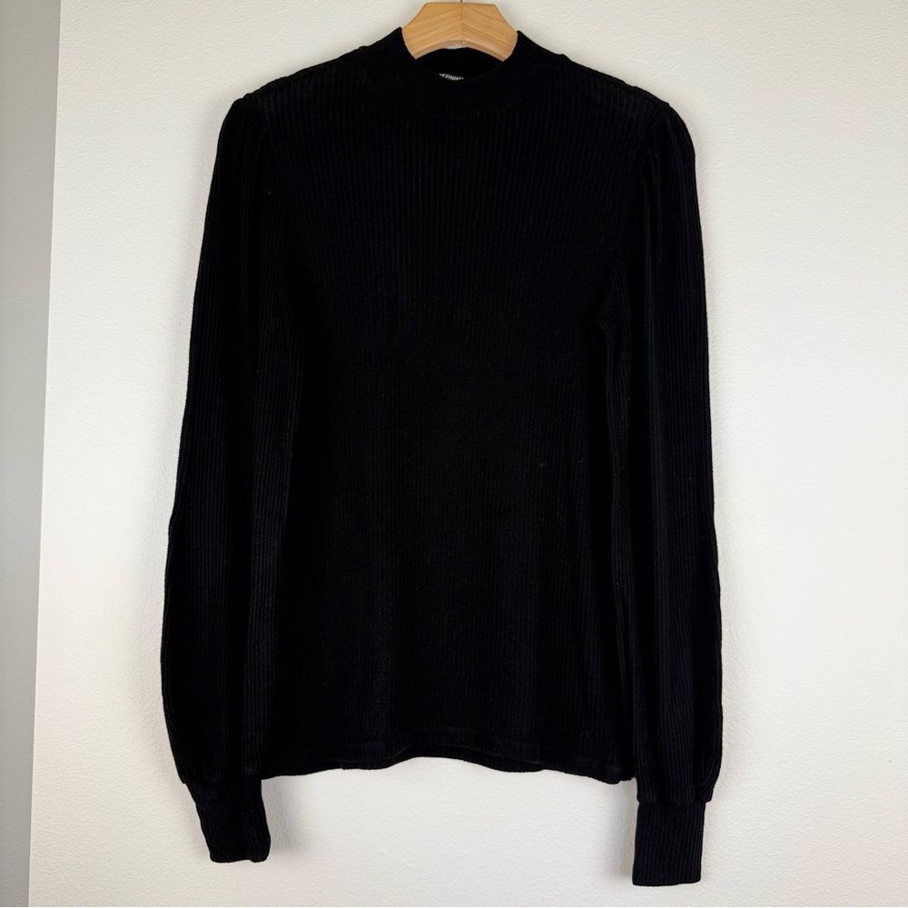 Reformation‎ Black Ribbed Puff Shoulder Long Sleeve Womens Size XS/S - Picture 2 of 11